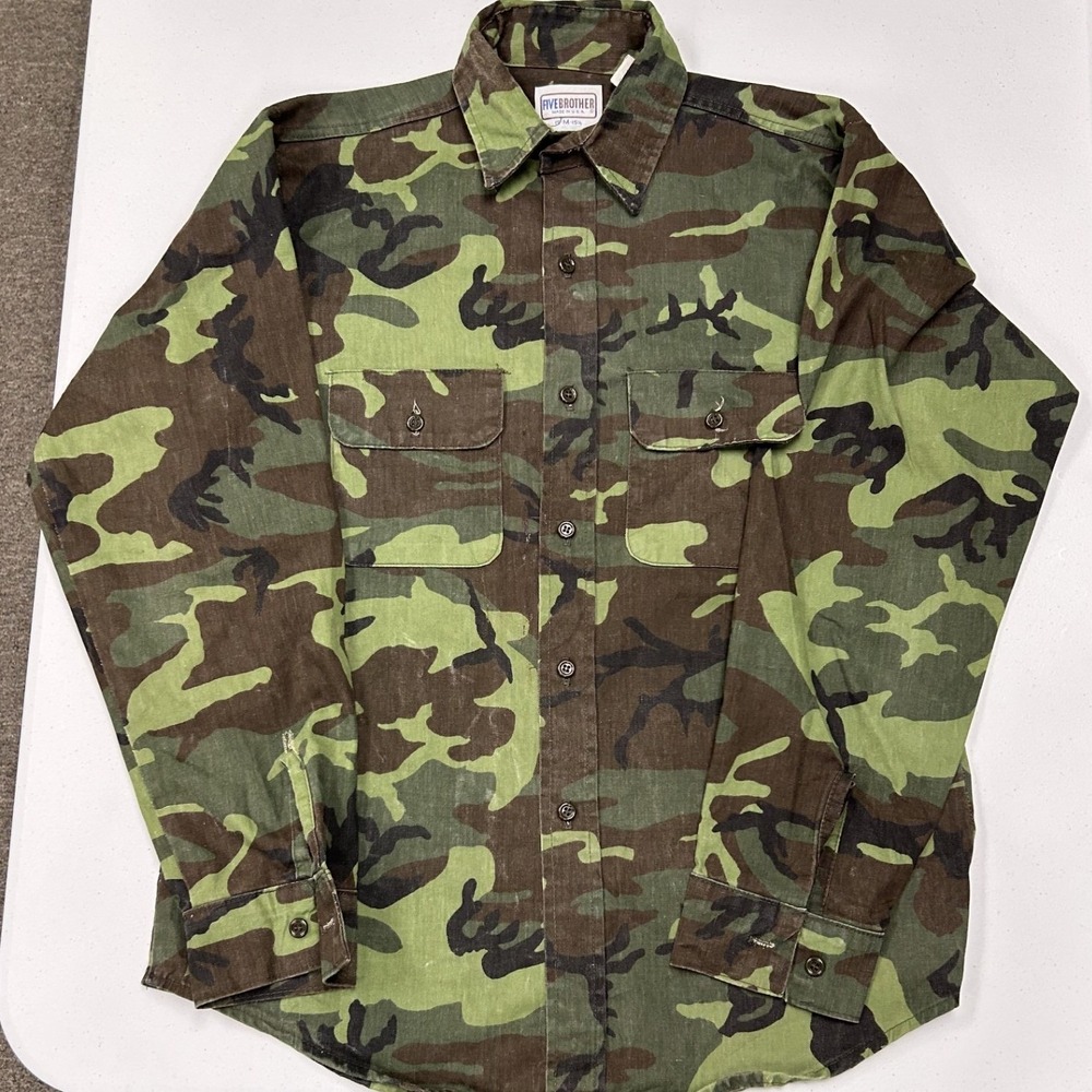 Five Brother Camo Shirt Mens M Green Excellent Woodland Camouflage Workwear USA
